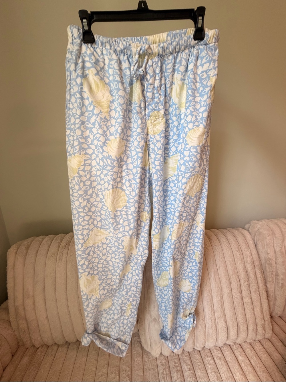 Totem Light Blue and Green Straight-Leg Cotton Lightweight Beach Vibe Pants